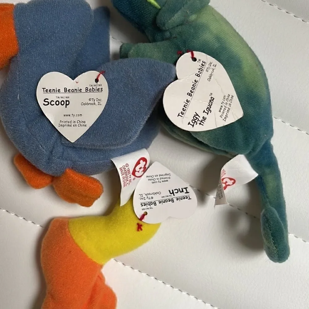 Mini beanie babies.  Scoop, Inch and Iggy.